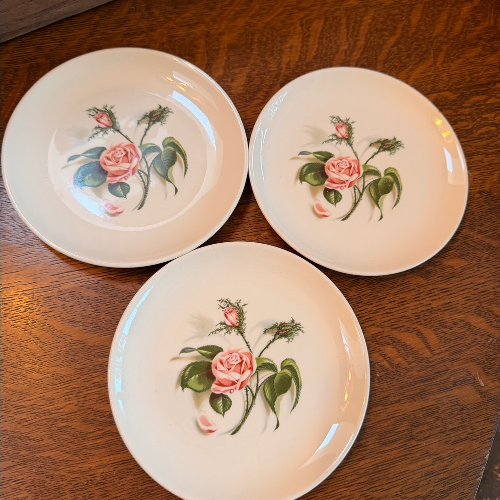 Vintage 1950s “Ovenproof” Dessert Plates Set of 3- Moss Rose pattern